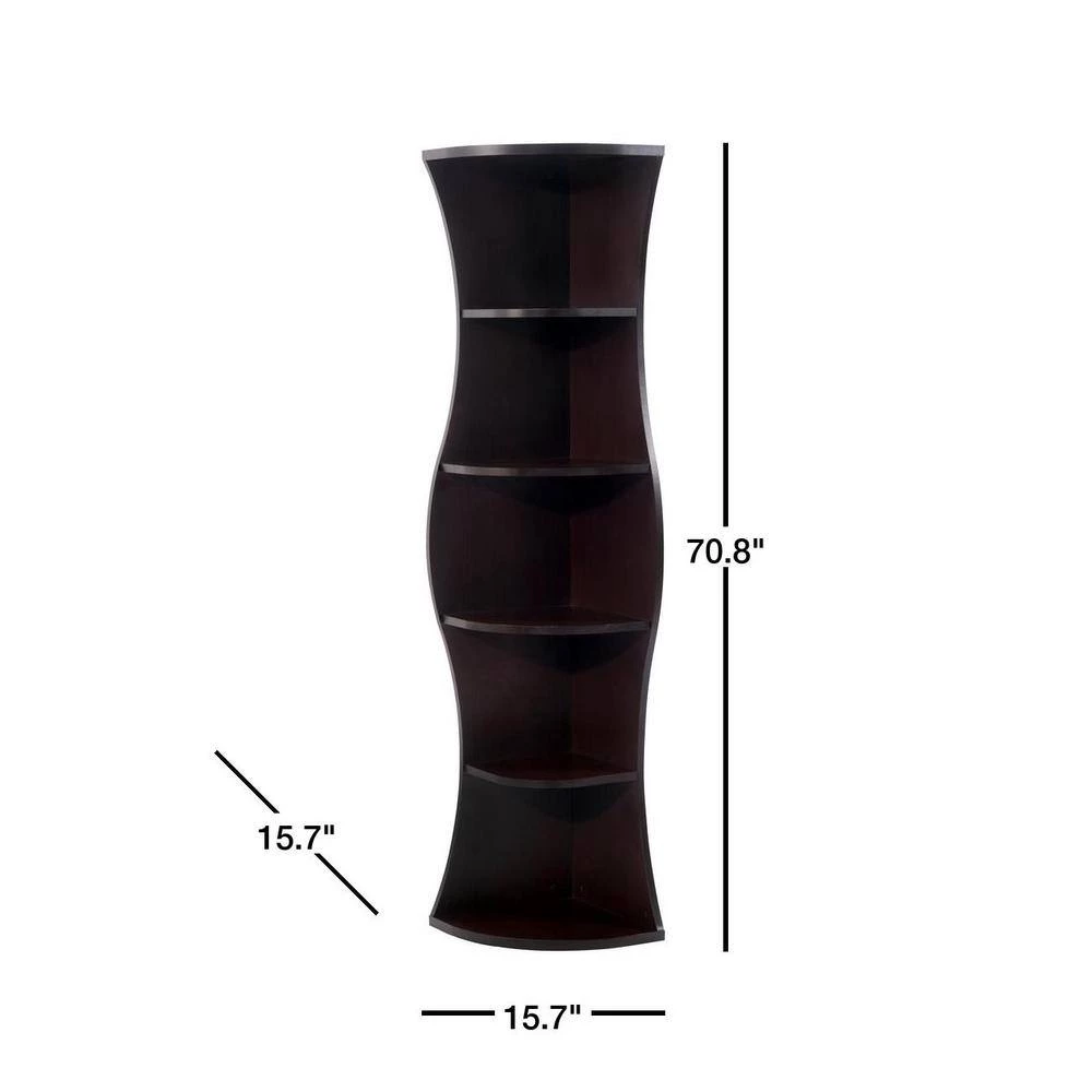 Lenard 70.8 in. Walnut Wood 5-shelf Corner Bookcase with Open Storage by Furniture of America 3 Lenard 70.8 in. Walnut Wood 5-shelf Corner Bookcase with Open Storage by Furniture of America - Image 3