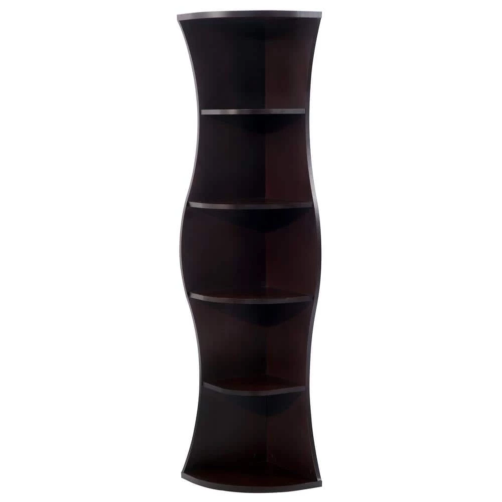 Lenard 70.8 in. Walnut Wood 5-shelf Corner Bookcase with Open Storage by Furniture of America 1 Lenard 70.8 in. Walnut Wood 5-shelf Corner Bookcase with Open Storage by Furniture of America