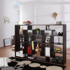 71.2 in. Walnut Wood 15-shelf Etagere Bookcase with Open Back by Furniture of America -Furniture of America Sales Store walnut furniture of america bookcases bookshelves hfw 1503c4 1f 1000