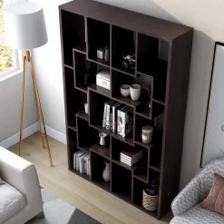 71.2 in. Walnut Wood 15-shelf Etagere Bookcase with Open Back by Furniture of America -Furniture of America Sales Store walnut furniture of america bookcases bookshelves hfw 1503c4 4f 1000