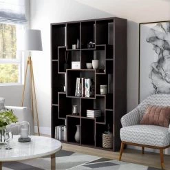 71.2 in. Walnut Wood 15-shelf Etagere Bookcase with Open Back by Furniture of America -Furniture of America Sales Store walnut furniture of america bookcases bookshelves hfw 1503c4 fa 1000
