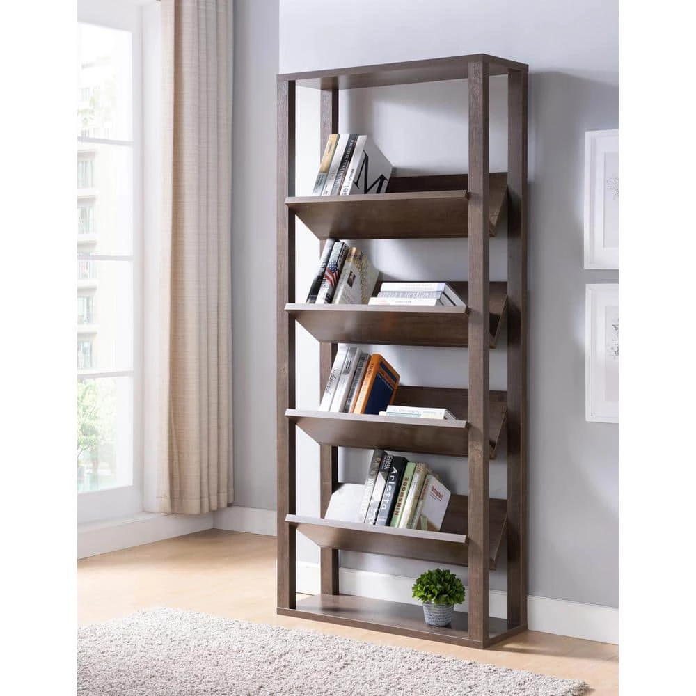 Rubus 71 in. Walnut Faux Wood 5-shelf Etagere Bookcase with Open Back by Furniture of America 6 Rubus 71 in. Walnut Faux Wood 5-shelf Etagere Bookcase with Open Back by Furniture of America - Image 6