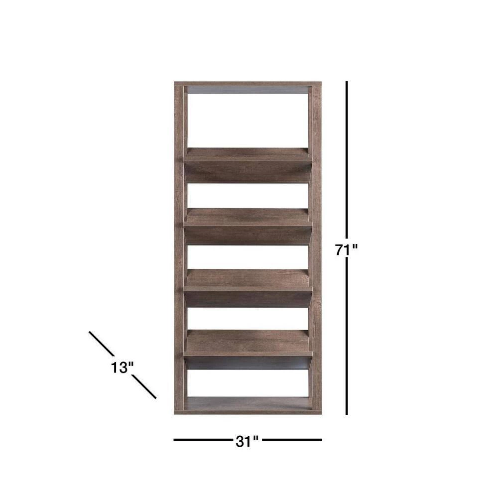 Rubus 71 in. Walnut Faux Wood 5-shelf Etagere Bookcase with Open Back by Furniture of America 3 Rubus 71 in. Walnut Faux Wood 5-shelf Etagere Bookcase with Open Back by Furniture of America - Image 3