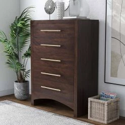 Barthonelle 5-Drawer Walnut Chest of Drawers (48 in. H x 34 in. W x 17 in. D) by Furniture of America -Furniture of America Sales Store walnut furniture of america chest of drawers idf 7318wn c 1f 1000