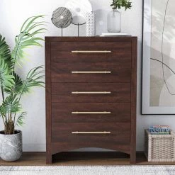 Barthonelle 5-Drawer Walnut Chest of Drawers (48 in. H x 34 in. W x 17 in. D) by Furniture of America -Furniture of America Sales Store walnut furniture of america chest of drawers idf 7318wn c 31 1000