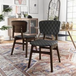 Cirez Walnut Fabric Grid Tufted Side Chair (Set of 2) by Furniture of America
