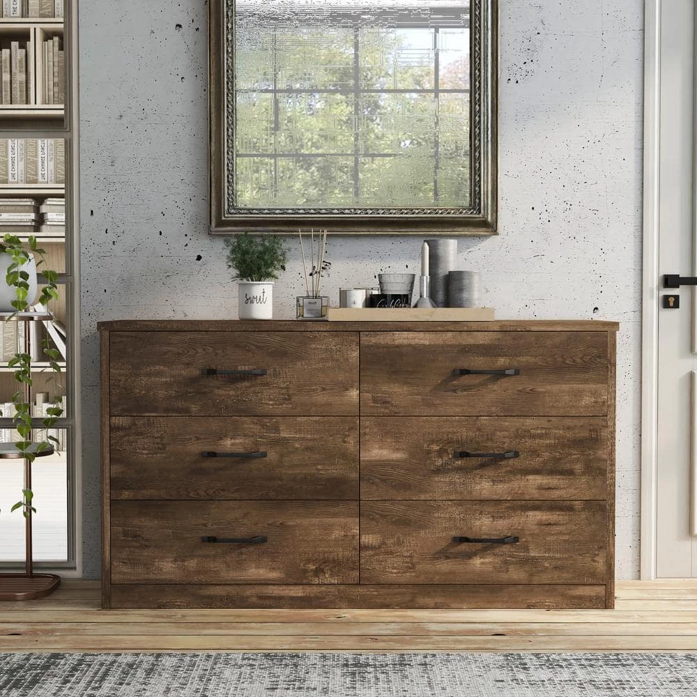 Jamson 6-Drawer Walnut Dresser (32.13 in. H X 58 in. W X 15.63 in. D) by Furniture of America 5 Jamson 6-Drawer Walnut Dresser (32.13 in. H X 58 in. W X 15.63 in. D) by Furniture of America - Image 5