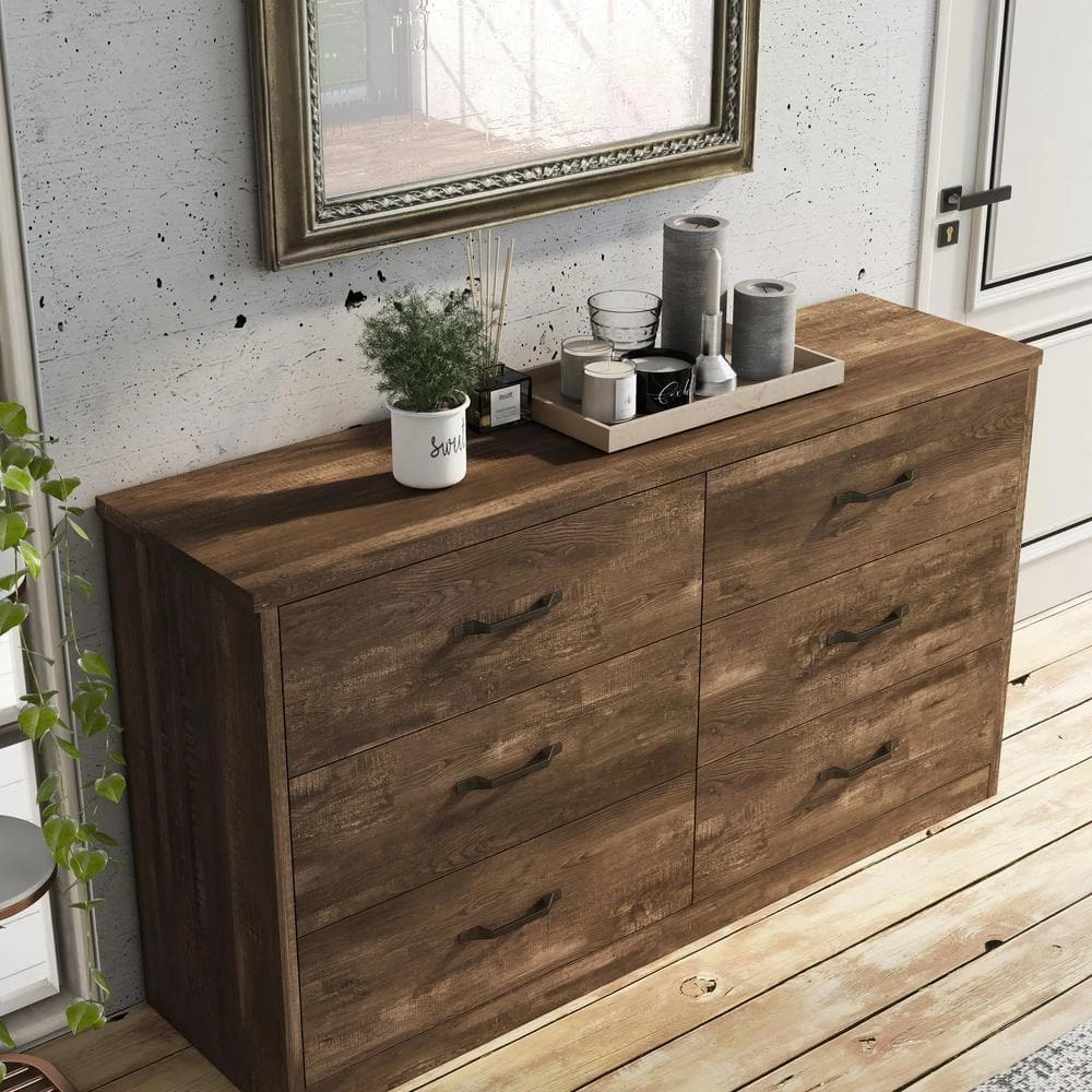 Jamson 6-Drawer Walnut Dresser (32.13 in. H X 58 in. W X 15.63 in. D) by Furniture of America 6 Jamson 6-Drawer Walnut Dresser (32.13 in. H X 58 in. W X 15.63 in. D) by Furniture of America - Image 6