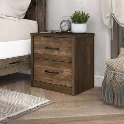 Jamson 2-Drawer Walnut Nightstand with USB port (23.5 in. H X 23.5 in. W X 15.63 in. D) by Furniture of America -Furniture of America Sales Store walnut furniture of america nightstands idf 7124wn n 31 1000