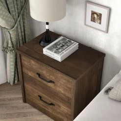 Jamson 2-Drawer Walnut Nightstand with USB port (23.5 in. H X 23.5 in. W X 15.63 in. D) by Furniture of America -Furniture of America Sales Store walnut furniture of america nightstands idf 7124wn n 44 1000