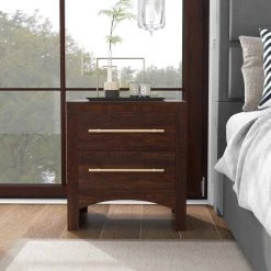 Barthonelle 2-Drawer Walnut Nightstand (25 in. H x 23 in. W x 17 in. D) by Furniture of America -Furniture of America Sales Store walnut furniture of america nightstands idf 7318wn n 31 1000