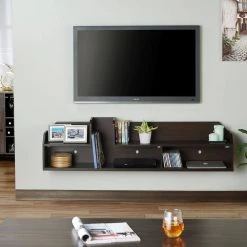 Rohan 63 in. Walnut Particle Board Floating TV Stand Fits TVs Up to 70 in. with Wall Mount Feature by Furniture of America -Furniture of America Sales Store walnut furniture of america tv stands hfw 19806c4 31 1000