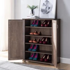 Lucile Walnut Oak Shoe Cabinet with 5-Shelves by Furniture of America -Furniture of America Sales Store walnut oak furniture of america accent cabinets idi 192431 c3 1000