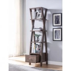 Stokes 71 in. Walnut Oak Wood 4-shelf Standard Bookcase with Open Back by Furniture of America -Furniture of America Sales Store walnut oak furniture of america bookcases bookshelves idi 192436 1f 1000