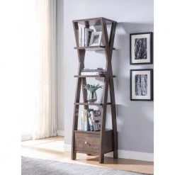 Stokes 71 in. Walnut Oak Wood 4-shelf Standard Bookcase with Open Back by Furniture of America -Furniture of America Sales Store walnut oak furniture of america bookcases bookshelves idi 192436 31 1000