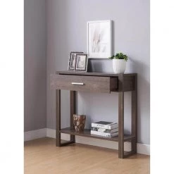 Fifer 35 in. Walnut Oak Standard Rectangle Console Table with 1-Drawer by Furniture of America 12 Fifer 35 in. Walnut Oak Standard Rectangle Console Table with 1-Drawer by Furniture of America -Furniture of America Sales Store walnut oak furniture of america console tables idi 192524 4f 1000