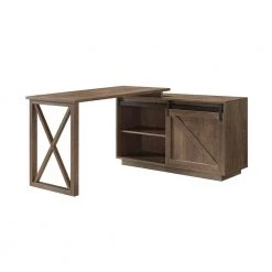 Carlie 56 in. Walnut Oak L-Shape Writing Desk With Sliding Barn Door by Furniture of America