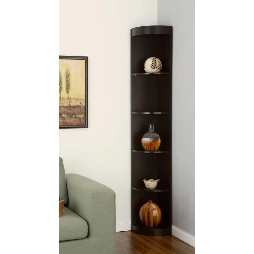 Chios 77 in. Warm Espresso 5-Shelf Standard Corner Bookcase by Furniture of America 3 Chios 77 in. Warm Espresso 5-Shelf Standard Corner Bookcase by Furniture of America - Image 3