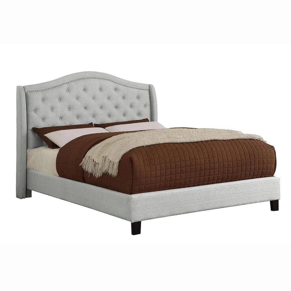 Dyevera Warm Gray Fabric Upholstered California King Platform Bed by Furniture of America 1 Dyevera Warm Gray Fabric Upholstered California King Platform Bed by Furniture of America