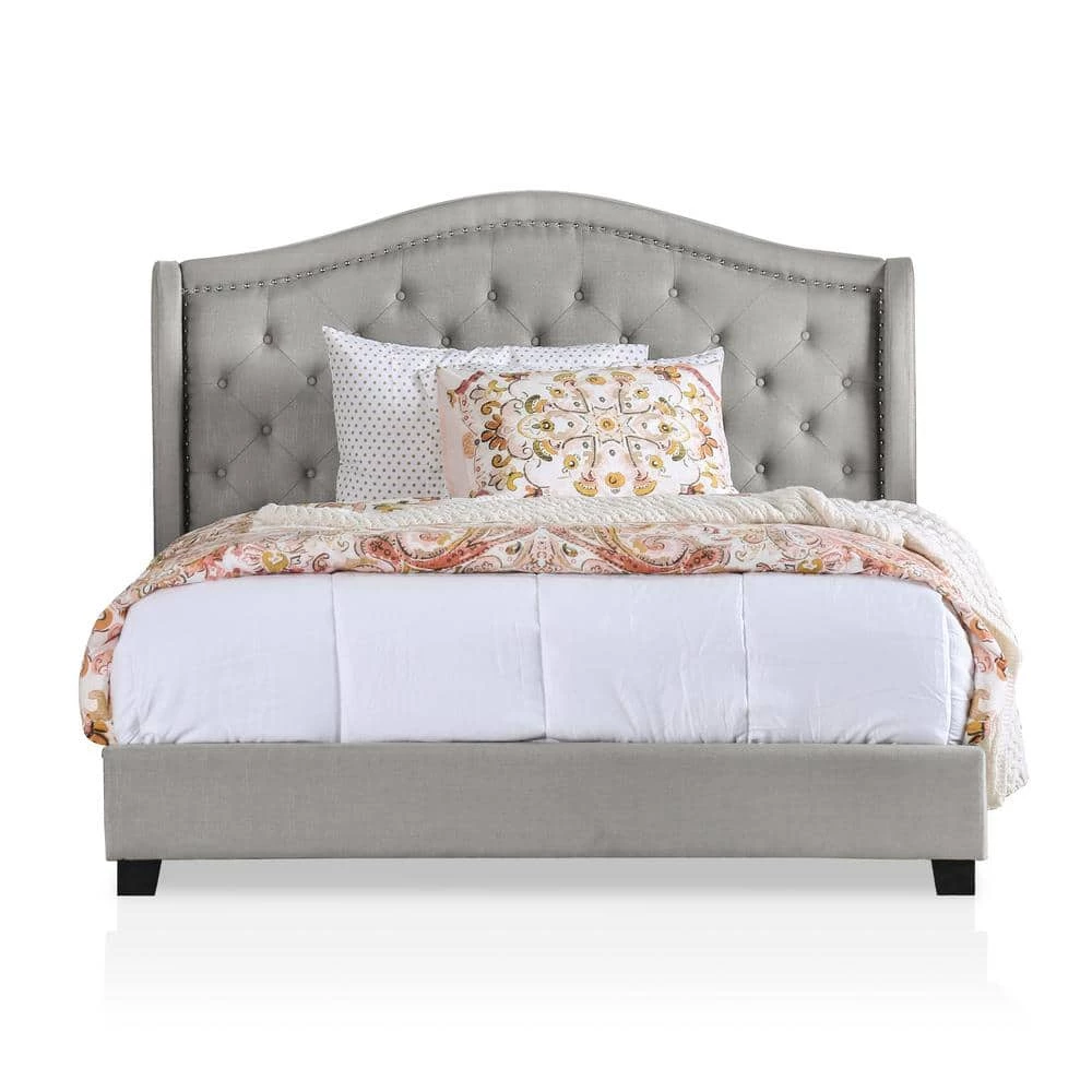 Dyevera Warm Gray Fabric Upholstered California King Platform Bed by Furniture of America 3 Dyevera Warm Gray Fabric Upholstered California King Platform Bed by Furniture of America - Image 3