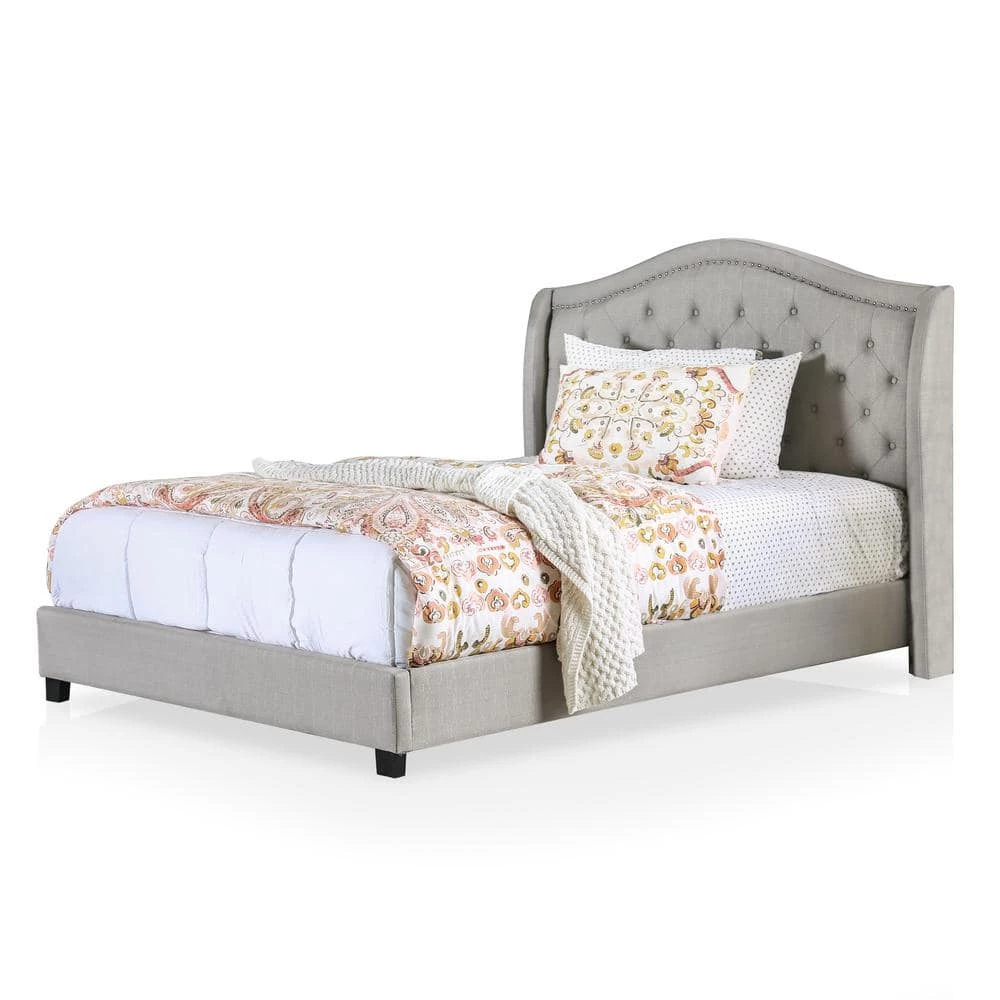 Dyevera Warm Gray Fabric Upholstered California King Platform Bed by Furniture of America 2 Dyevera Warm Gray Fabric Upholstered California King Platform Bed by Furniture of America - Image 2