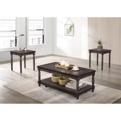 Polla 46 in. Weathered Gray Rectangle Wood Top 3-Piece Coffee Table Set by Furniture of America -Furniture of America Sales Store weathered gray furniture of america coffee tables idf 4540 3pk 31 1000
