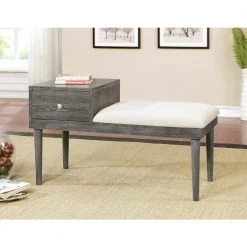 Belwood Gray Bench with Drawer (24 in. H X 40 in. W X 18.13 in. D) by Furniture of America -Furniture of America Sales Store weathered gray furniture of america dining benches idf bn6294br 31 1000