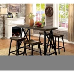 Arcadiance 24.13 in. Weathered Oak and Black Metal Counter Height Stools (Set of 2) by Furniture of America -Furniture of America Sales Store weathered oak and black furniture of america bar stools idf 3415pc 44 1000