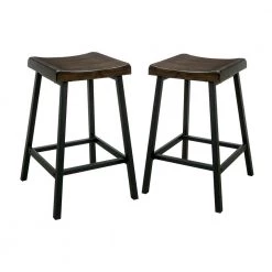 Arcadiance 24.13 in. Weathered Oak and Black Metal Counter Height Stools (Set of 2) by Furniture of America
