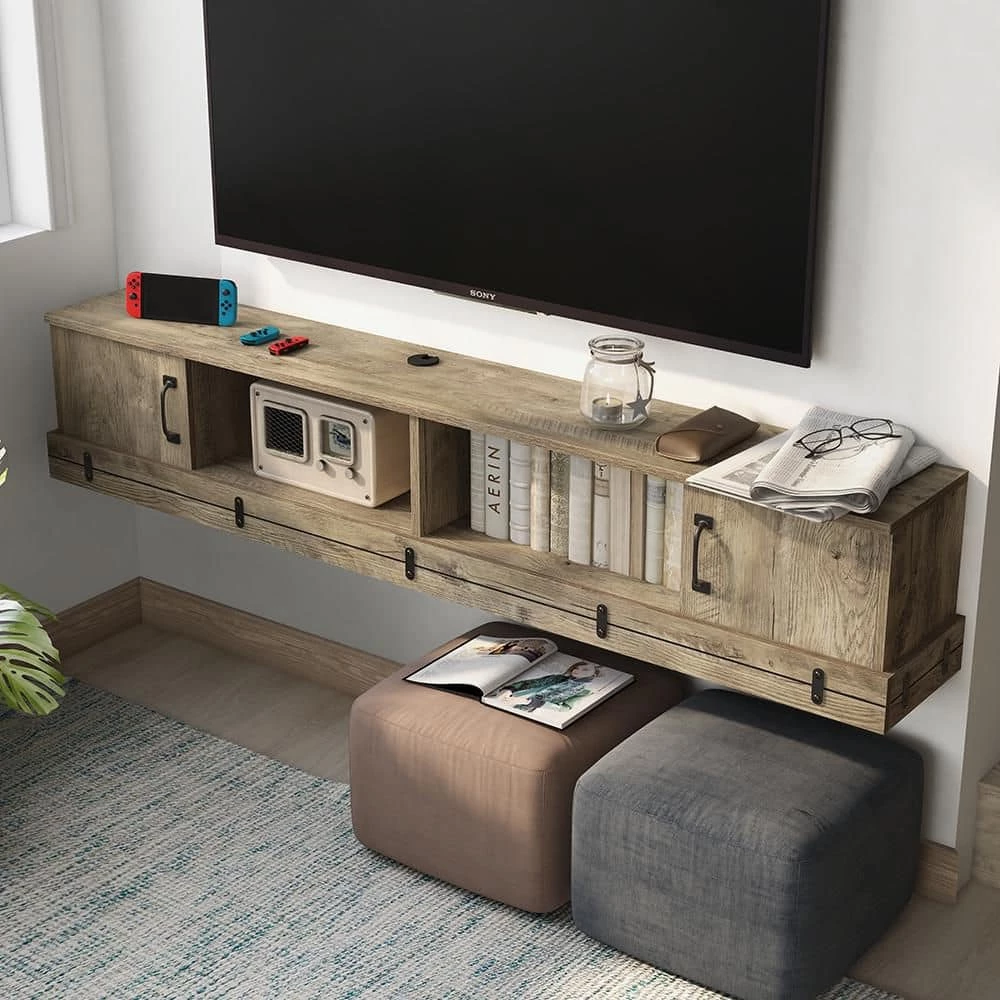 Fuss 63 in. Weathered Oak Floating TV Stand Fits TV's up to 72 in. with Storage by Furniture of America 10 Fuss 63 in. Weathered Oak Floating TV Stand Fits TV's up to 72 in. with Storage by Furniture of America - Image 10