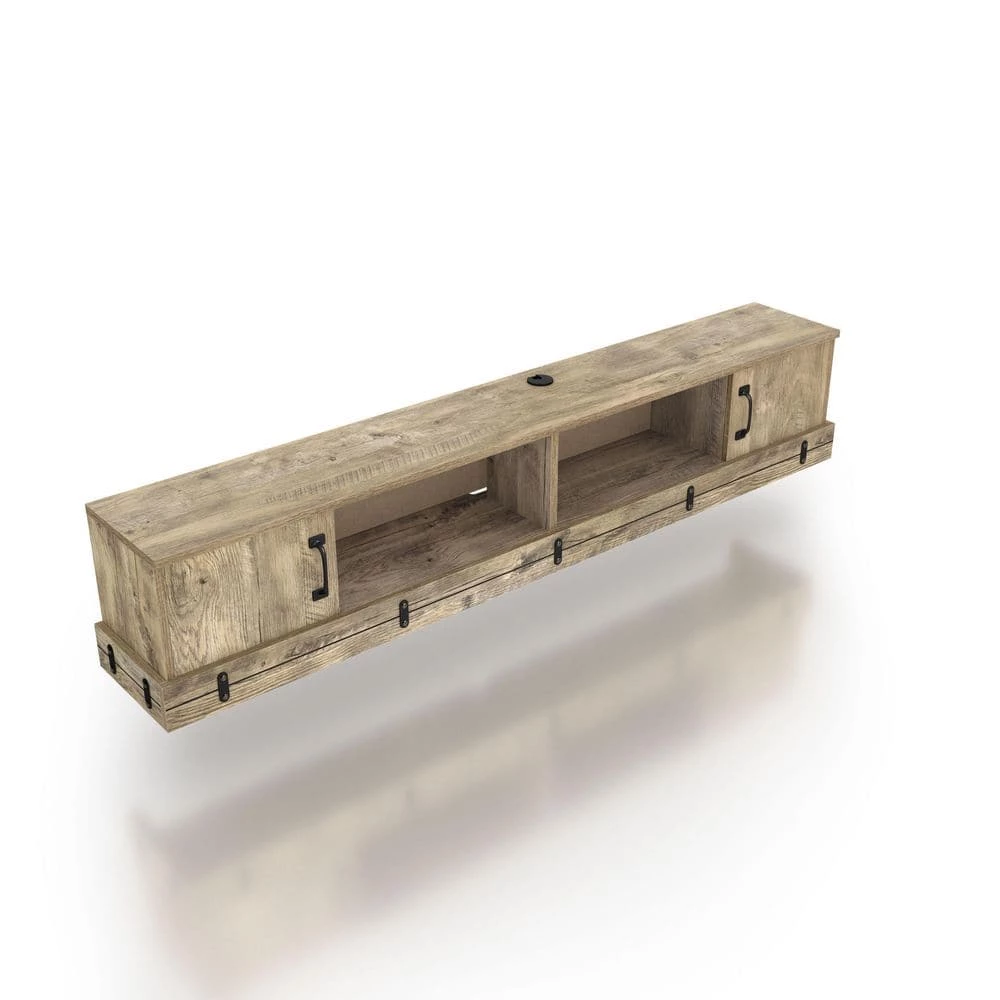 Fuss 63 in. Weathered Oak Floating TV Stand Fits TV's up to 72 in. with Storage by Furniture of America 5 Fuss 63 in. Weathered Oak Floating TV Stand Fits TV's up to 72 in. with Storage by Furniture of America - Image 5
