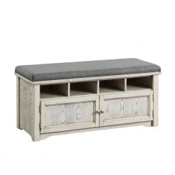 Janis Weathered White 4 Shelf Shoe Rack Bench by Furniture of America