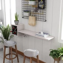 Alard 4-Bottle Weathered White Floating Wine Bar by Furniture of America