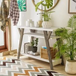 Merri 49. in White and Brown Rectangle Wood Console Table with 2-Shelf by Furniture of America -Furniture of America Sales Store white and brown furniture of america console tables idi 171946 31 1000