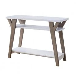 Merri 49. in White and Brown Rectangle Wood Console Table with 2-Shelf by Furniture of America