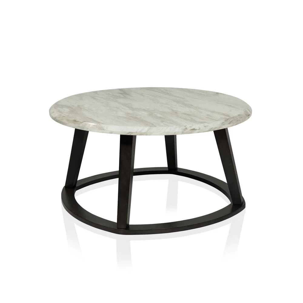 Ives 3-Piece 38 in. White/Brushed Warm Gray Medium Round Marble Coffee Table Set by Furniture of America 3 Ives 3-Piece 38 in. White/Brushed Warm Gray Medium Round Marble Coffee Table Set by Furniture of America - Image 3