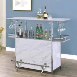 Mauro White and Chrome Bar Table by Furniture of America -Furniture of America Sales Store white and chrome furniture of america bar carts idf bt8343 31 1000