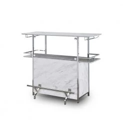 Mauro White and Chrome Bar Table by Furniture of America