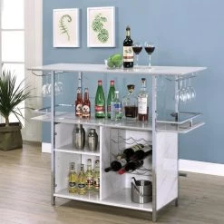 Mauro White and Chrome Bar Table by Furniture of America -Furniture of America Sales Store white and chrome furniture of america bar carts idf bt8343 c3 1000