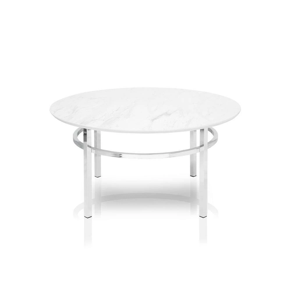 Mercedes 36 in. White/Chrome Medium Round Faux Marble Coffee Table by Furniture of America 5 Mercedes 36 in. White/Chrome Medium Round Faux Marble Coffee Table by Furniture of America - Image 5