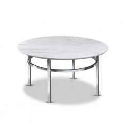 Mercedes 36 in. White/Chrome Medium Round Faux Marble Coffee Table by Furniture of America