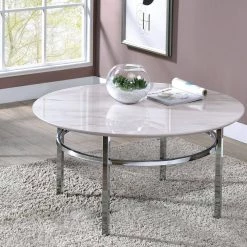 Mercedes 36 in. White/Chrome Medium Round Faux Marble Coffee Table by Furniture of America 9 Mercedes 36 in. White/Chrome Medium Round Faux Marble Coffee Table by Furniture of America -Furniture of America Sales Store white and chrome furniture of america coffee tables idf 4797c c3 1000