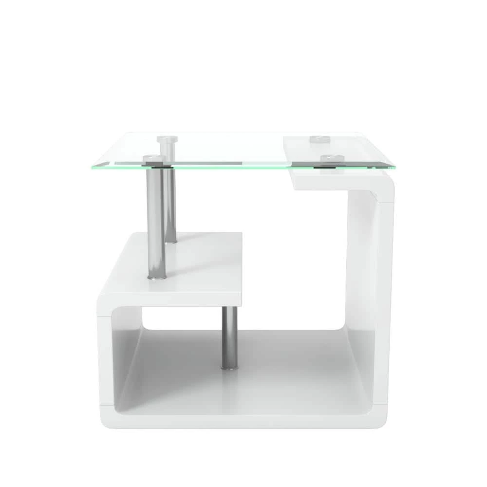 Bellamy Glossy White Tempered Glass Top End Table by Furniture of America 1 Bellamy Glossy White Tempered Glass Top End Table by Furniture of America
