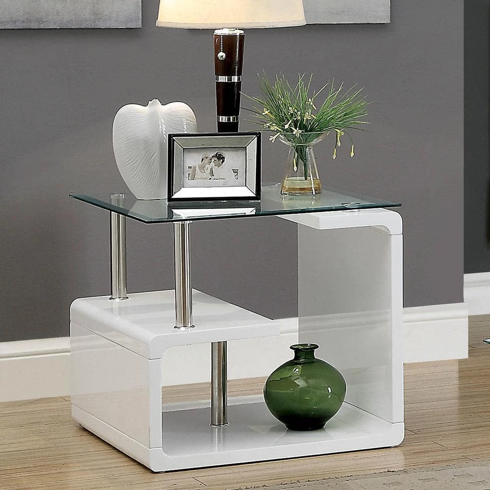 Bellamy Glossy White Tempered Glass Top End Table by Furniture of America 4 Bellamy Glossy White Tempered Glass Top End Table by Furniture of America - Image 4