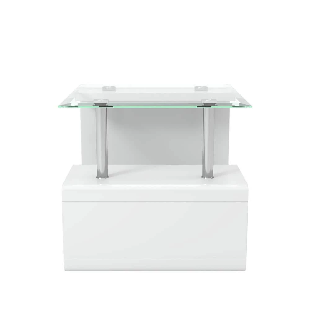 Bellamy Glossy White Tempered Glass Top End Table by Furniture of America 2 Bellamy Glossy White Tempered Glass Top End Table by Furniture of America - Image 2