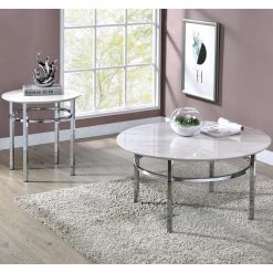 Mercedes 23.5 in. H White and Chrome End Table by Furniture of America -Furniture of America Sales Store white and chrome furniture of america end side tables idf 4797e 31 1000