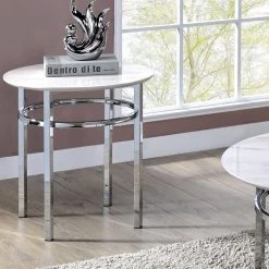 Mercedes 23.5 in. H White and Chrome End Table by Furniture of America -Furniture of America Sales Store white and chrome furniture of america end side tables idf 4797e c3 1000