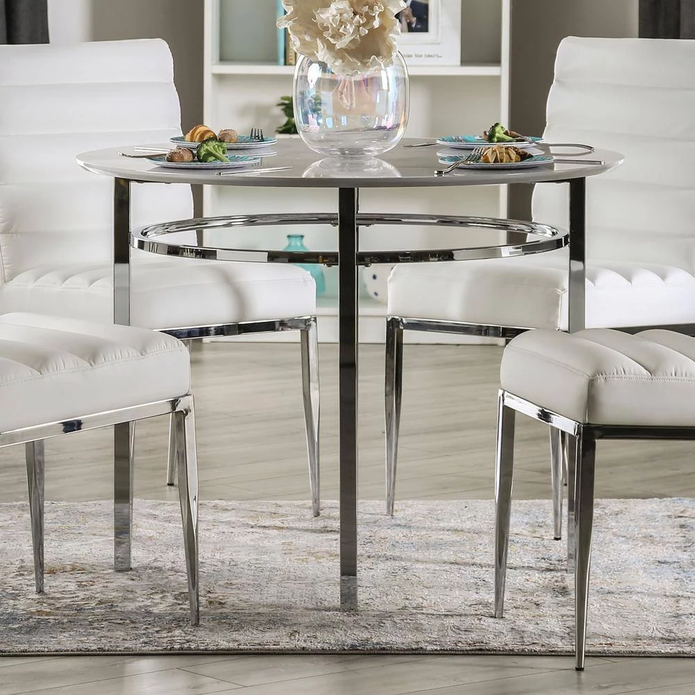 Clay White and Chrome Dining Table by Furniture of America 4 Clay White and Chrome Dining Table by Furniture of America - Image 4