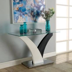 Penbroke 48 in. White and Dark Gray Rectangle Glass Top Console Table by Furniture of America -Furniture of America Sales Store white and dark gray furniture of america console tables idf 4244s 31 1000