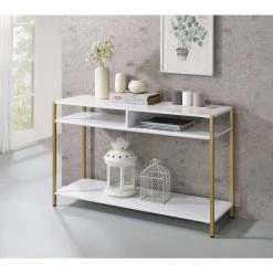 Huntz 47.75 in. White and Gold Coating Rectangle Wood Console Table by Furniture of America -Furniture of America Sales Store white and gold coating furniture of america console tables idf ac382wh 31 1000